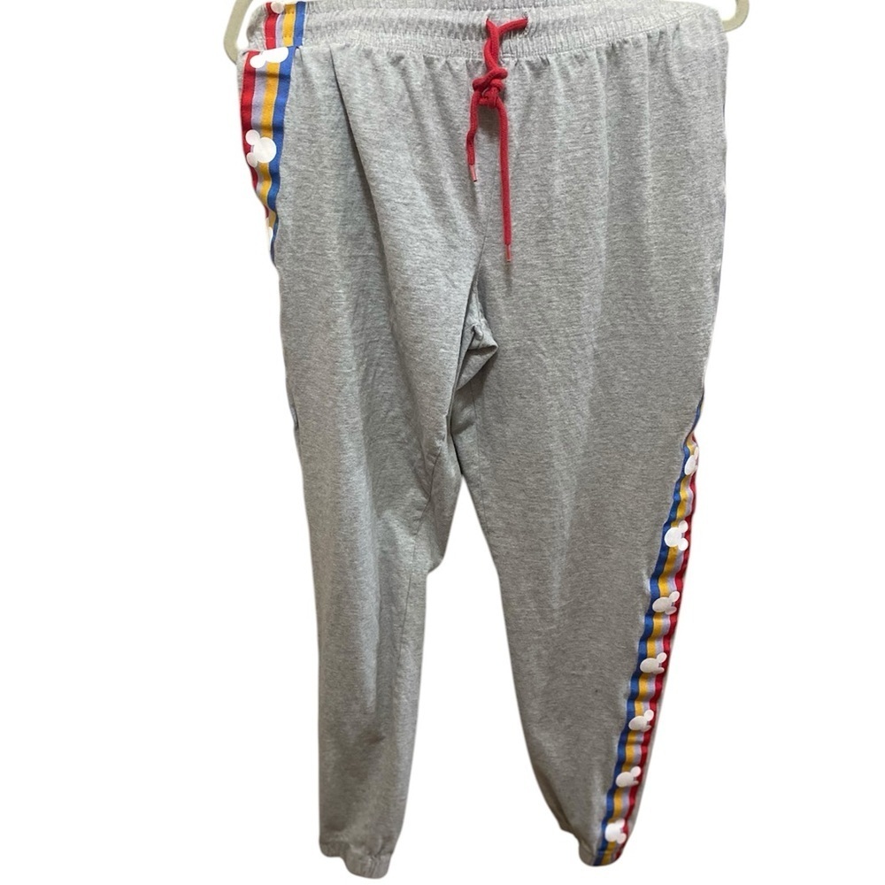 Disney Gray Joggers women L with Colorful Stripes and Disney Logo